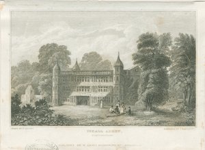 Tixall Hall - Portail : gravure, vers 1830 - Frederick Calvert