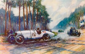Le premier succès américain en Grand Prix a eu lieu lorsque la Duesenberg de Jimmy Murphy a remporté la victoire au Mans en 1921 - Frederick Gordon (after) Crosby