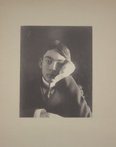 Garçon en costume avec la main contre le visage, vers 1896