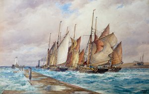 Rye Harbour, Sussex : Le Départ de la Flotte de Pêche - Frederick James Aldridge