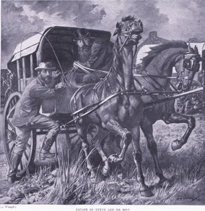 Évasion de Steyn et De Wit, illustration de Après Pretoria : La guerre de guérilla, 1902 - Frederick Judd Waugh
