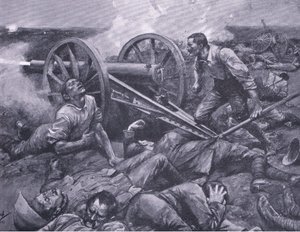La défense de Dewetsdorp : manœuvrer un canon de 15 livres seul, illustration de Après Pretoria : La Guerre de guérilla