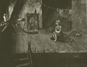 Enfants pauvres dans un grenier