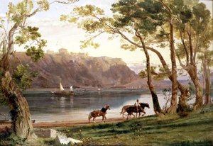 Paysage fluvial avec chevaux de barge - Frederick Lee Bridell