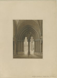 Intérieur de la cathédrale de Lichfield - Porte de la salle capitulaire : dessin sépia, nd [vers 1820]