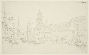 St Mary Redcliffe et Redcliffe Wharf depuis le pont de Prince Street - Frederick Mackenzie
