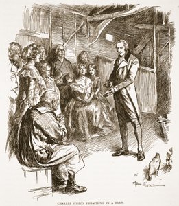 Charles Simeon prêchant dans une grange, illustration de 