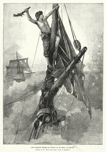 Jack Crawford clouant les couleurs au mât (gravure) - Frederick William (after) Burton