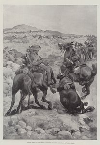Sur les talons des Boers, infanterie montée attaquant un train de wagons