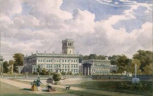 Vue de la maison et des jardins à Trentham, Staffs - Frederick William Hulme