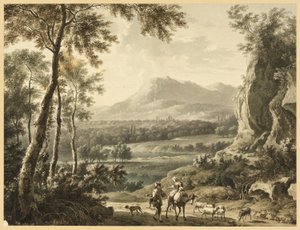 Paysage italianisant avec paysans en voyage au premier plan
