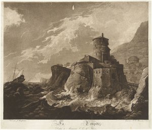 Château sur une côte rocheuse et navires en tempête en mer - Frederik Christiaan Bierweiler