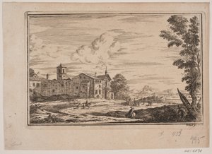 Bâtiment monastique, à gauche dans un paysage italien