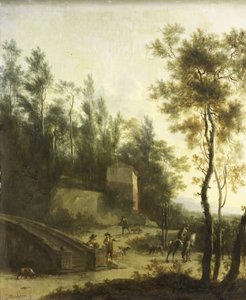 Paysage italien avec des chasseurs