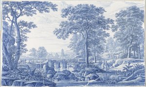Plaque avec un paysage italianisant