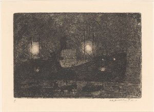 Bateau à quai au soir - Frederika Henriëtte Broeksmit (signed by artist)