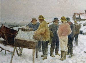 Pêcheurs autour du chariot de harengs