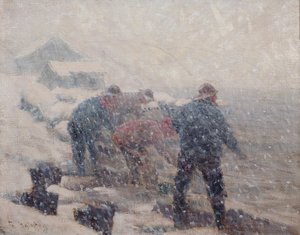 Les pêcheurs tirent la senne dans une tempête de neige - Fredrik Kolstoe