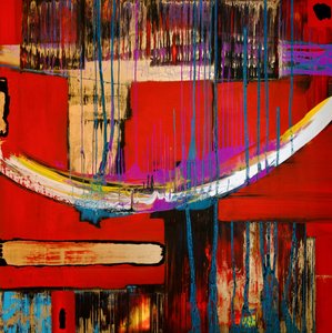 Abstrait rouge et or dynamique - Fredrik Olsen
