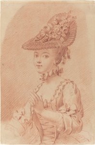 Jeune fille portant un chapeau fleuri - French 18th Century