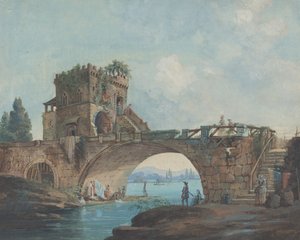 Le Ponte Salario avec des blanchisseuses - French 18th Century after Hubert Robert