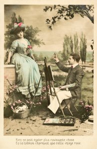 Artiste peignant une jolie fille avec des roses