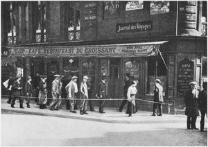Café du Croissant où Jean Jaurès a été assassiné, coin rue du Croissant rue Montmartre, 1914