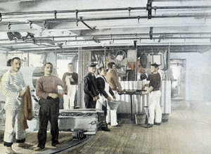 Marine française, fin XIXe siècle : La cuisine des officiers - Bibl. des Arts déco.