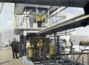 Marine française, fin XIXe siècle : exercice de barre de navigation - Bibl. des Arts Déco.