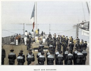 Marine française, fin XIXe siècle : salut aux couleurs - Bibl. des Arts déco. - French Photographer