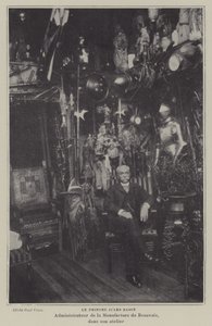 Peintre français Jules Badin, directeur de la manufacture de tapisseries de Beauvais, dans son atelier - French Photographer