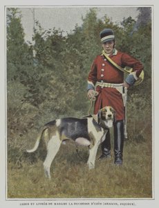 Chien et chasseur en livrée de la chasse de la duchesse d
