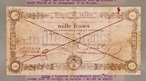 Billet de 1000 Francs du 8 Floréal, An X (28 avril 1802) - French School