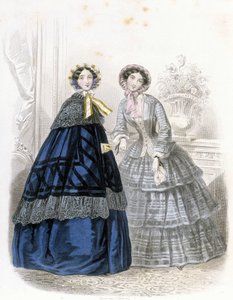 2 femmes à la mode : dans le « Journal des Demoiselles » 1852 - French School