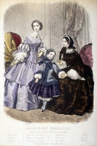 2 femmes et une fille : Mode - dans « Magasin des demoiselles ». sd. vers 1850 - French School