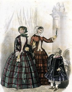2 femmes avec une fille - dans « Journal des Demoiselles » 1852. - French School