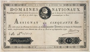 Billet de banque de 50 livres, 29 octobre 1790