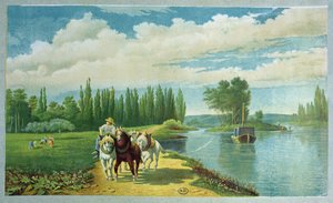 Une péniche tirée par des chevaux, fin du 19e siècle