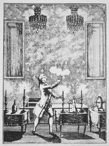 Une démonstration de prestidigitation de La magie Blanche dévoilée par Decremps, 1659, illustré dans une Histoire de la Magie, publié à la fin du 19e siècle