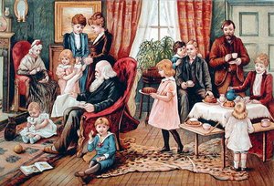 Une famille prenant le thé, vers 1900