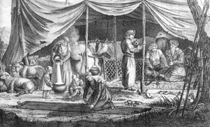 Une famille de nomades kurdes, de Voyage en Perse par Gaspard Drouville, publié en 1825 - French School