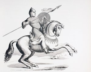 Un chevalier normand vêtu de mailles et de casque portant lance et bouclier, 1873 - French School