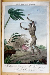 Un chaman indien Payaguas tentant de repousser un ouragan, Paraguay, 1811