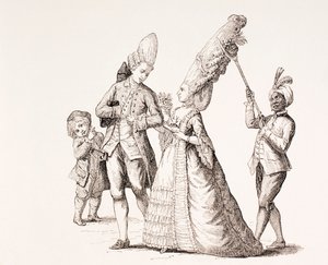Une satire sur les coiffures extrêmes des femmes à Paris au XVIIIe siècle, 1875 - French School