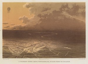 Un orage au-dessus de Fontainebleau, vu du ballon (lithographie en couleurs) - French School