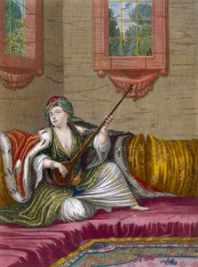 Une fille turque jouant du Tehegour, vers 1708