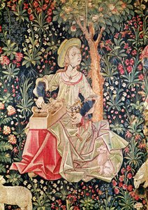 Une femme filant, détail de Le Travail de la Laine, partie de La Noble Pastorale, vers 1500 - French School