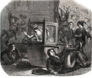 Une bande de farceurs empêche Marie-Thérèse Le Vasseur (1721-1801), en costume pour le Carnaval, d