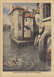 Un enfant sauvant un autre de la noyade dans le canal de Givors, France