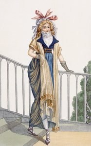 Robe de marche de style campagnard, illustration du Journal des Dames et des Modes, 1797 - French School